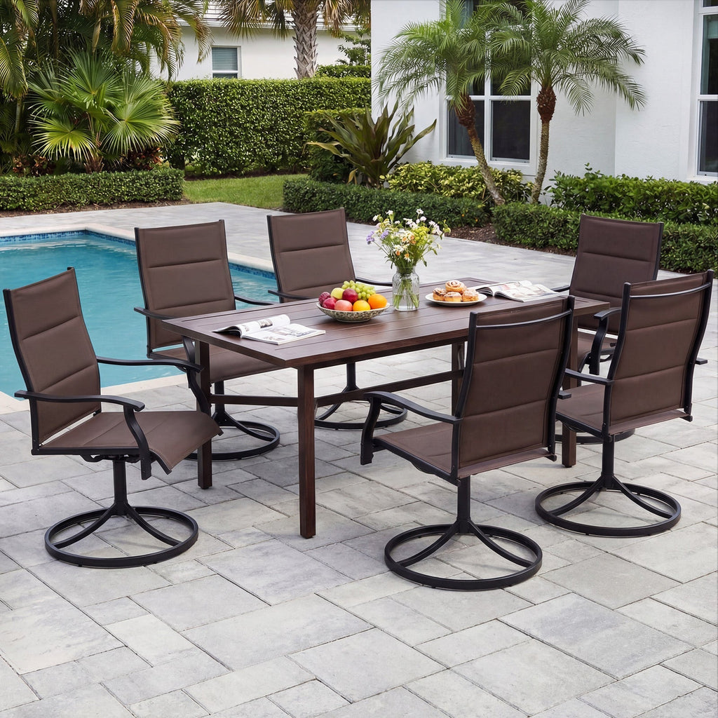 Padded Patio Swivel Chairs Set of 2 Ergonomic Outdoor Dining Chairs with Breathable Fabric