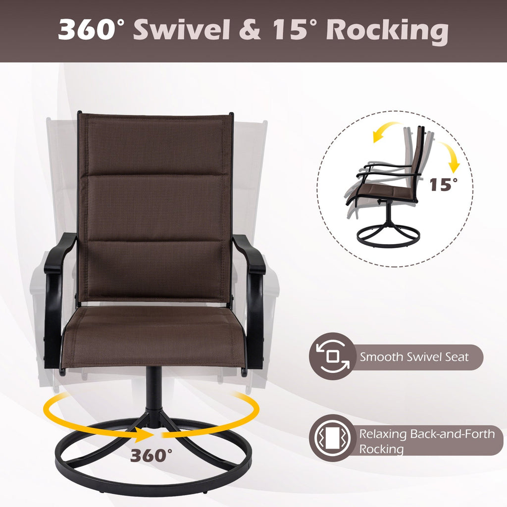 Padded Patio Swivel Chairs Set of 2 Ergonomic Outdoor Dining Chairs with Breathable Fabric