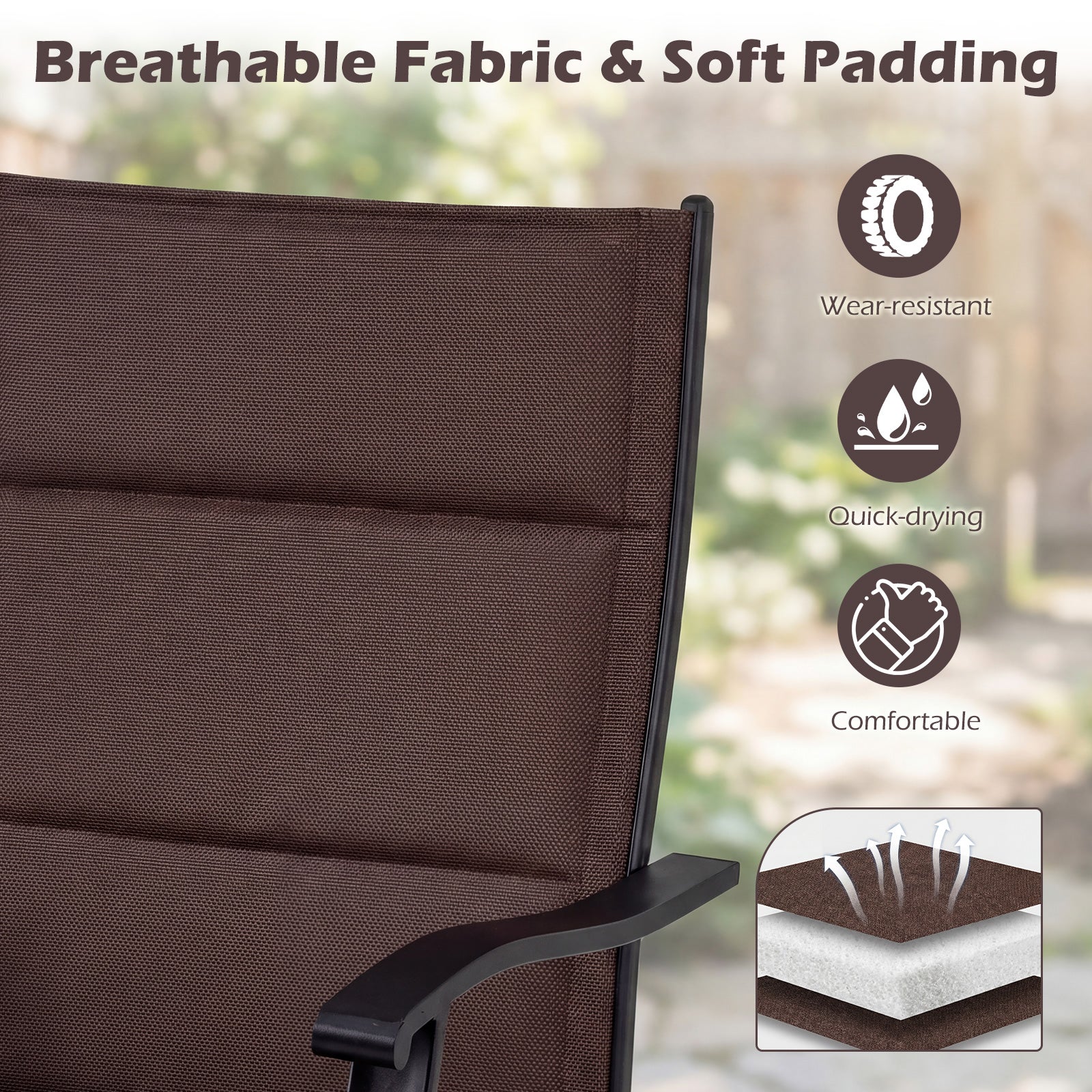 Padded Patio Swivel Chairs Set of 2 Ergonomic Outdoor Dining Chairs with Breathable Fabric