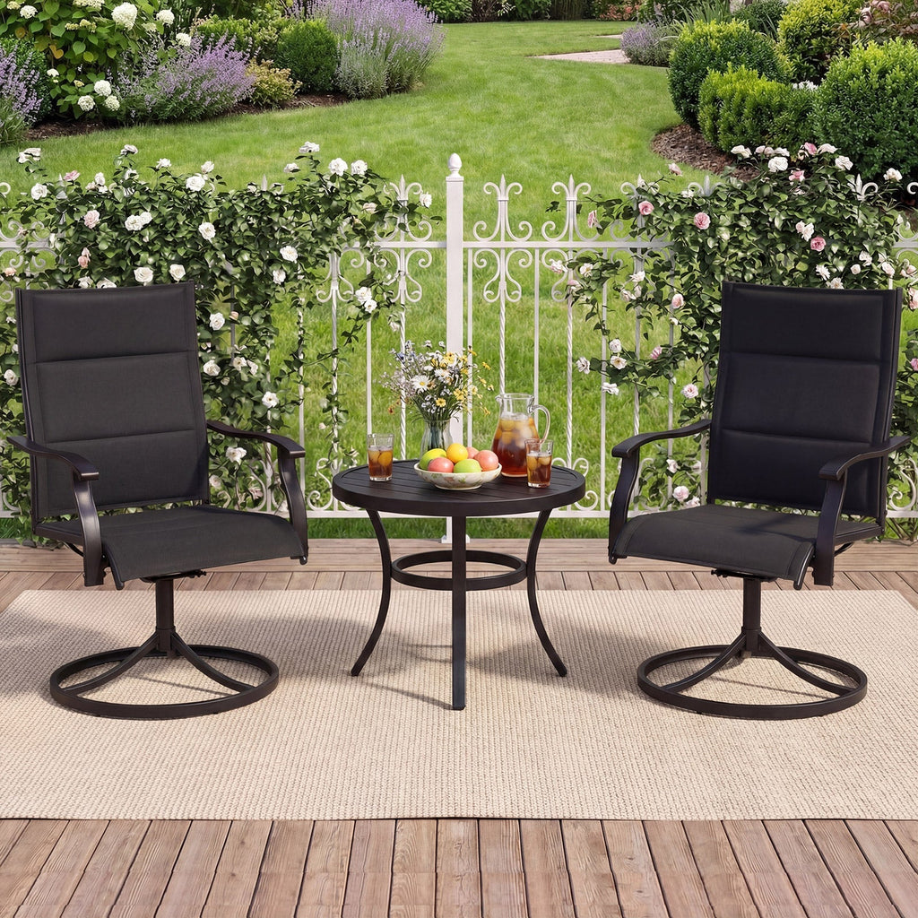 Padded Patio Swivel Chairs Set of 2 Ergonomic Outdoor Dining Chairs with Breathable Fabric