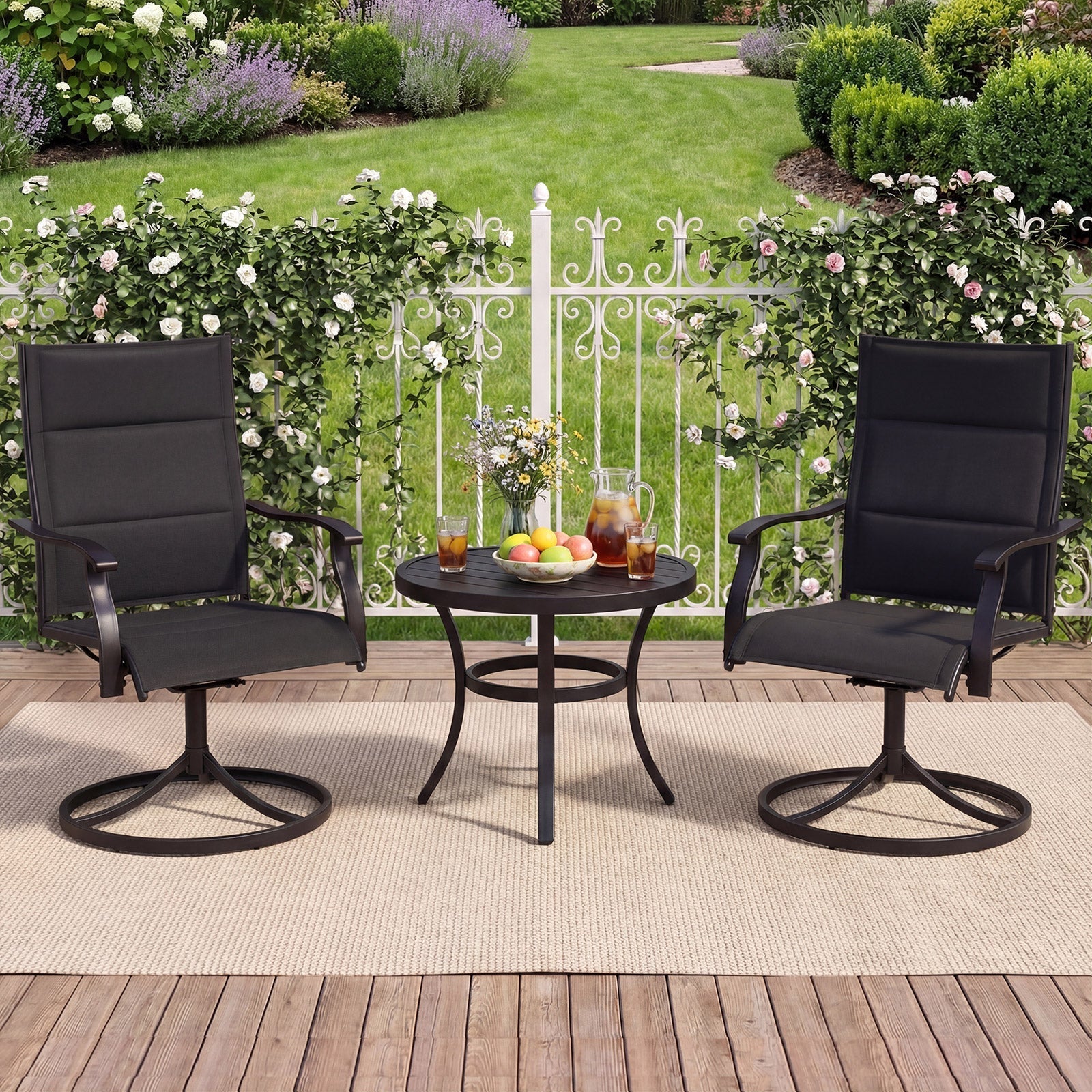 Padded Patio Swivel Chairs Set of 2 Ergonomic Outdoor Dining Chairs with Breathable Fabric
