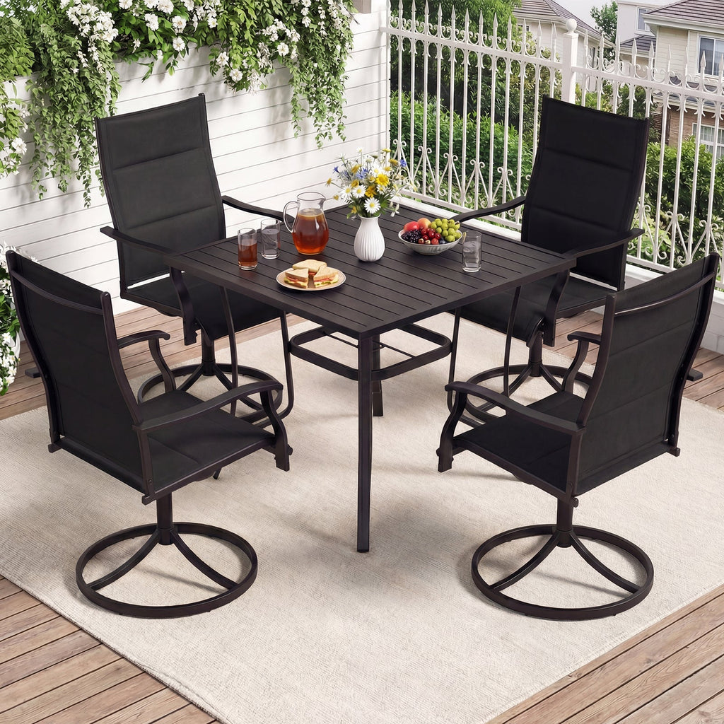 Padded Patio Swivel Chairs Set of 2 Ergonomic Outdoor Dining Chairs with Breathable Fabric