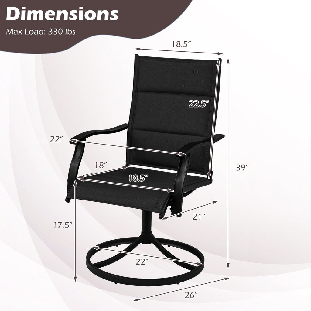 Padded Patio Swivel Chairs Set of 2 Ergonomic Outdoor Dining Chairs with Breathable Fabric