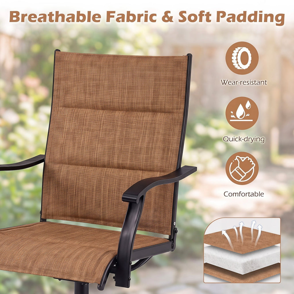 Swivel Patio Dining Chairs Set of 2 with Padded Seats