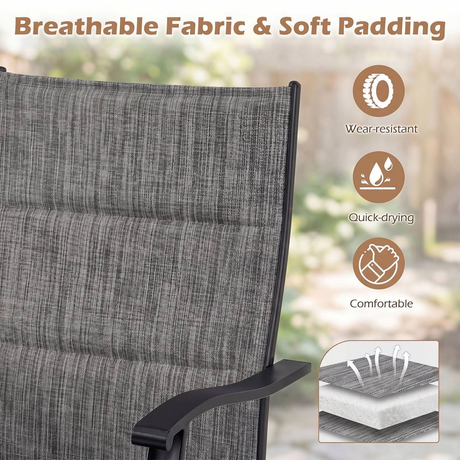 Swivel Patio Dining Chairs Set of 2 with Padded Seats