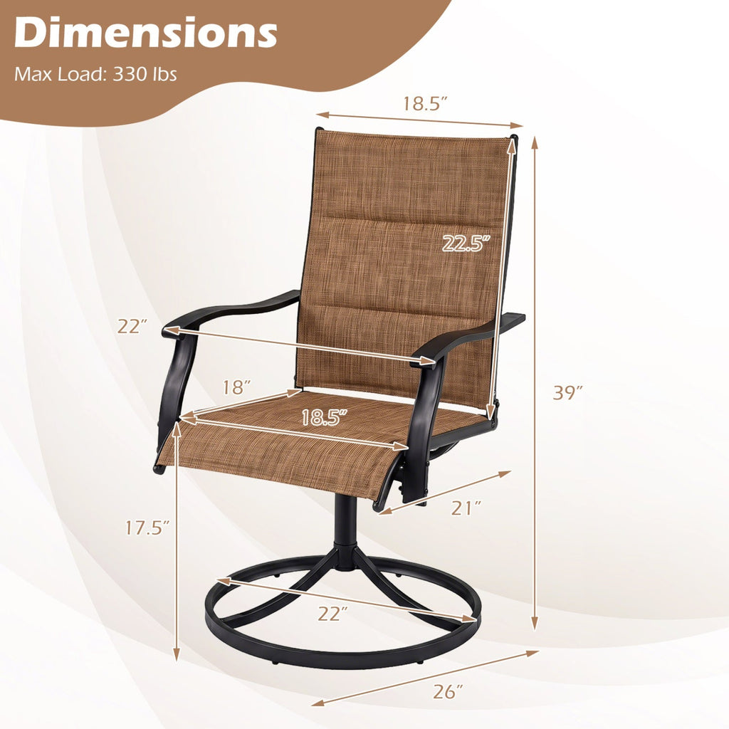 Swivel Patio Dining Chairs Set of 2 with Padded Seats