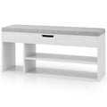 Padded Seat Shoe Bench with Hidden Storage and 3 Open Shelves