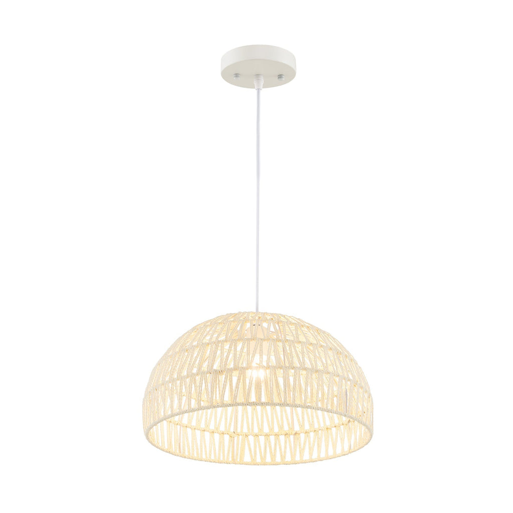 Farmhouse Rattan Pendant Lights with Adjustable Hanging Rope-Beige
