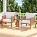 Patio Acacia Wood Chair Set of 2 with Woven Rope Armrests and Seat Back Cushions for Backyard