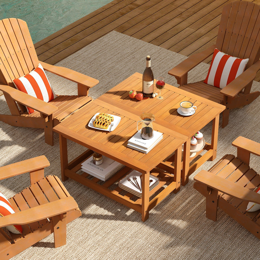 Patio Acacia Wood Coffee Table 2-Tier Rectangular Center Table