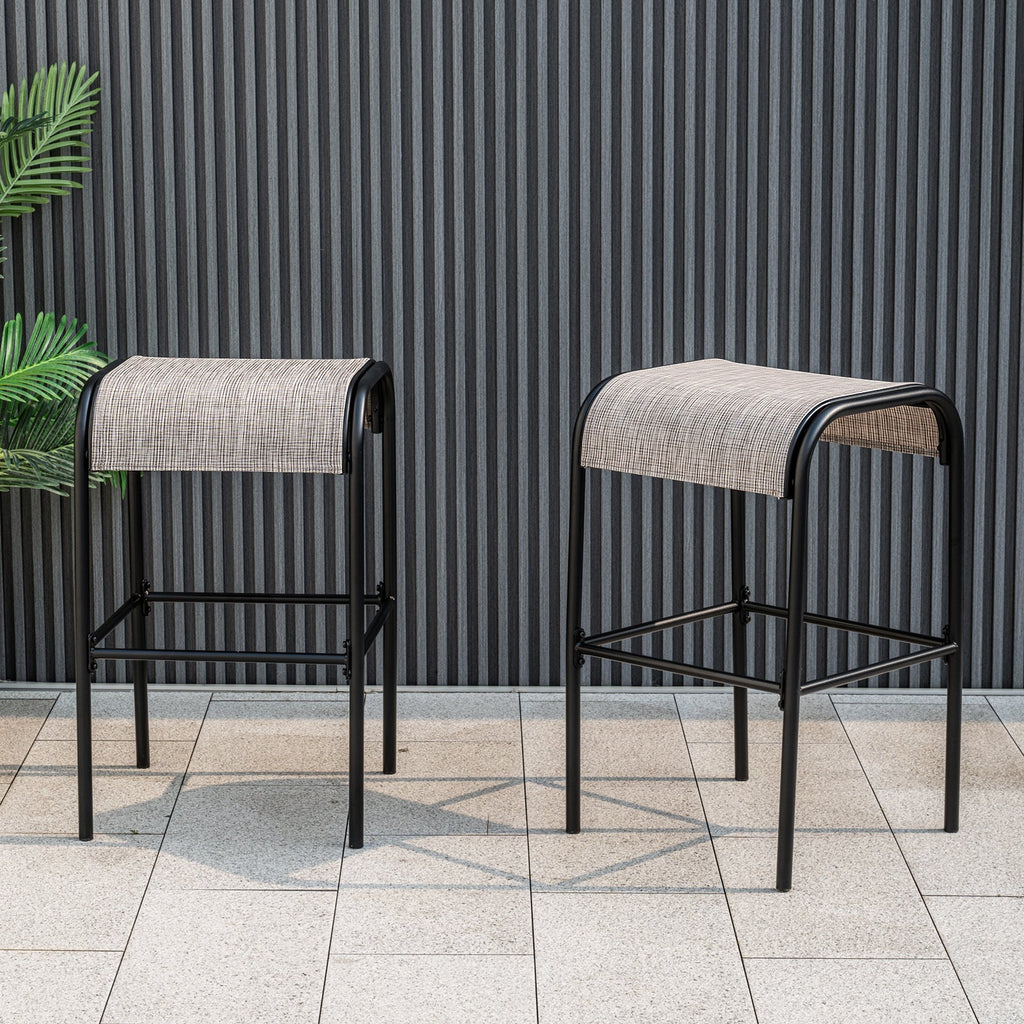 Set of 2/4 Patio Metal Bar Stools with Curved Fabric Seat