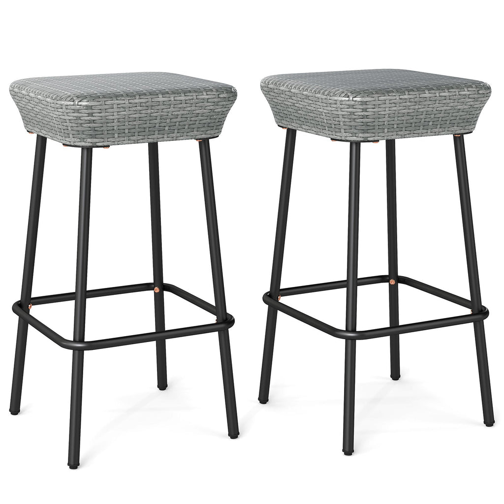 29.5 Inches Patio Bar Stools Set of 2 with Rattan Seat and Footrest