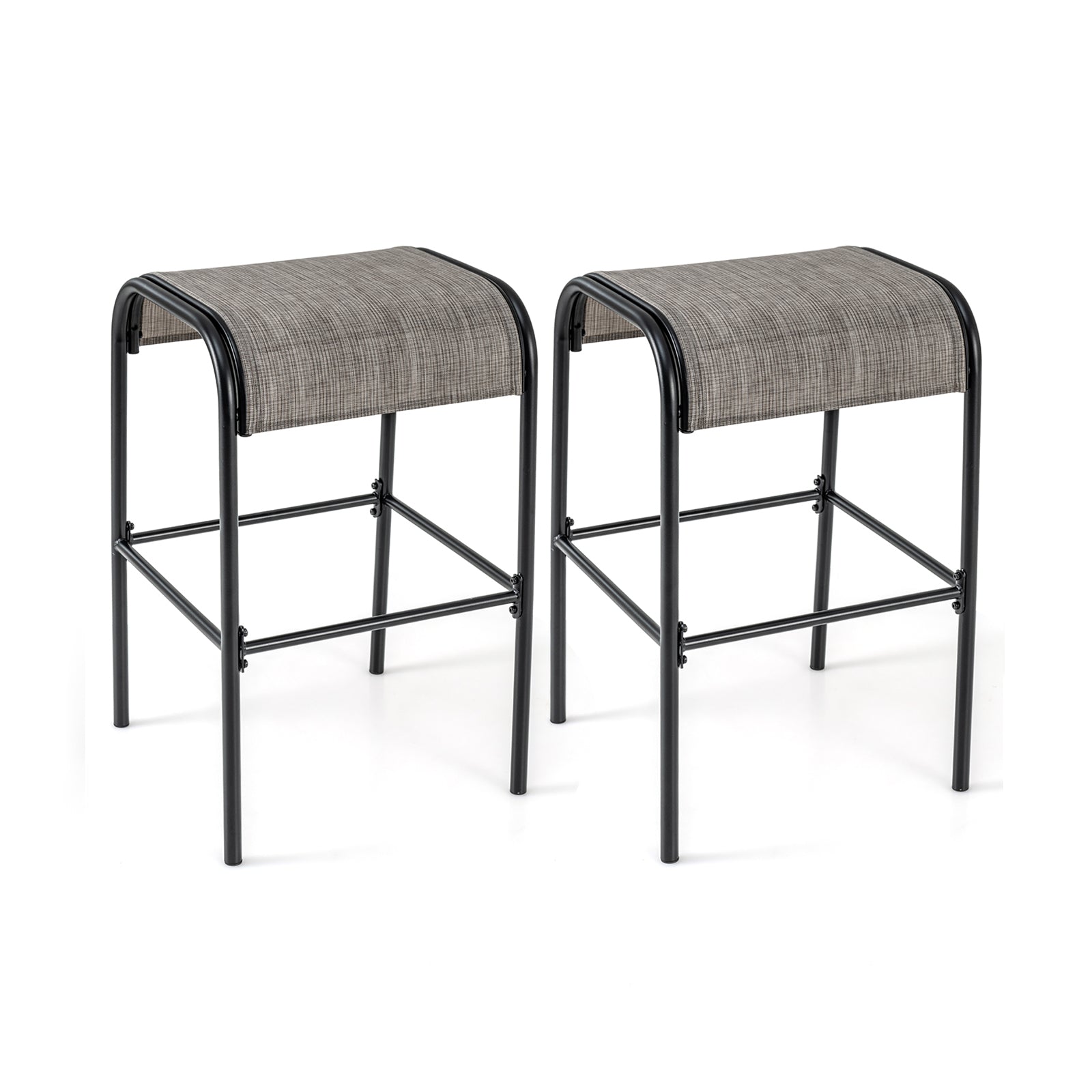 Set of 2/4 Patio Metal Bar Stools with Curved Fabric Seat