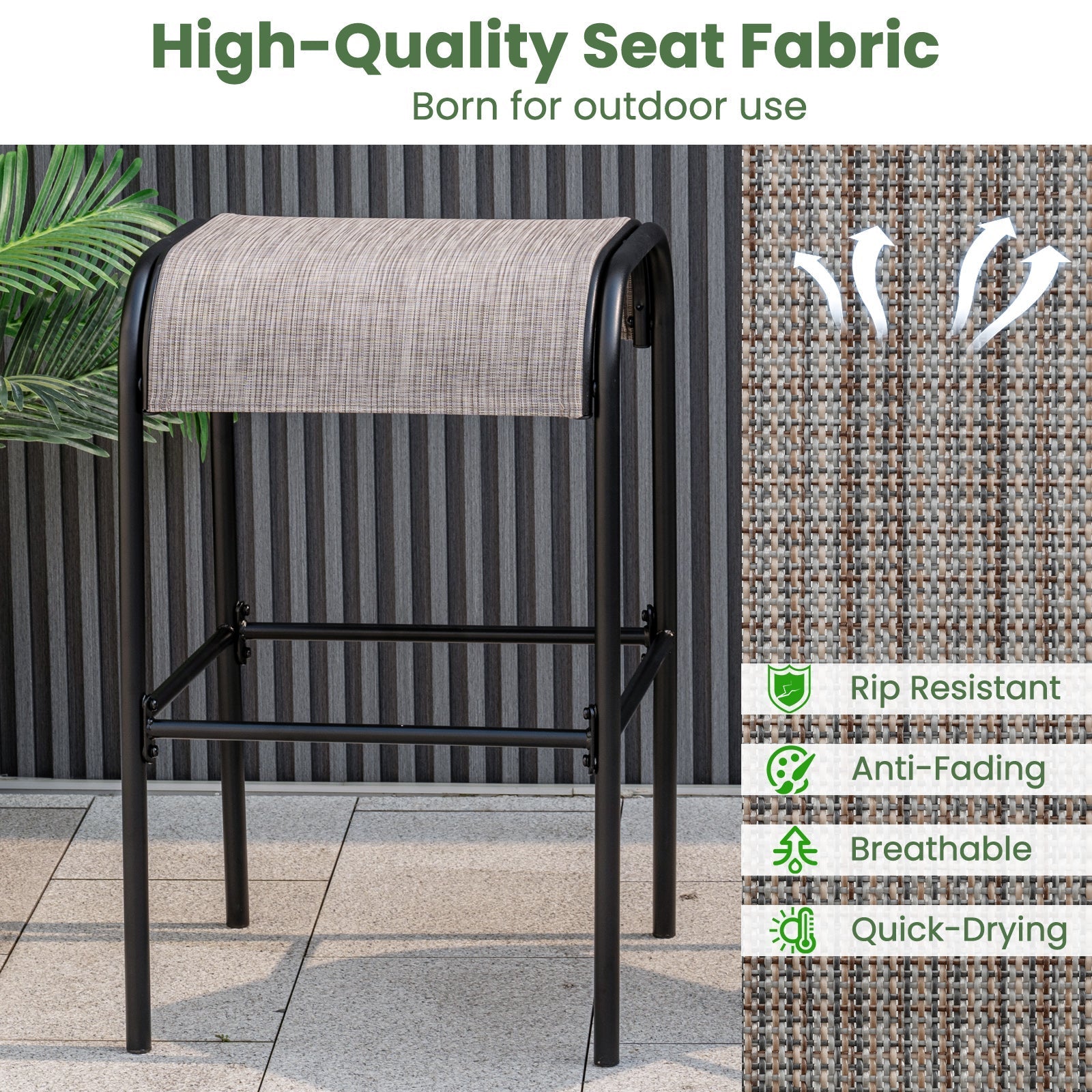 Set of 2/4 Patio Metal Bar Stools with Curved Fabric Seat