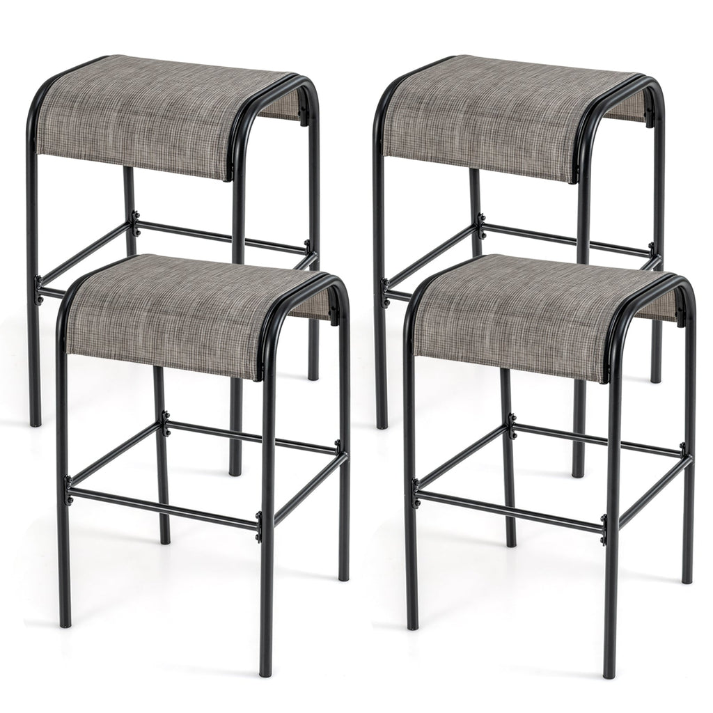 Set of 2/4 Patio Metal Bar Stools with Curved Fabric Seat