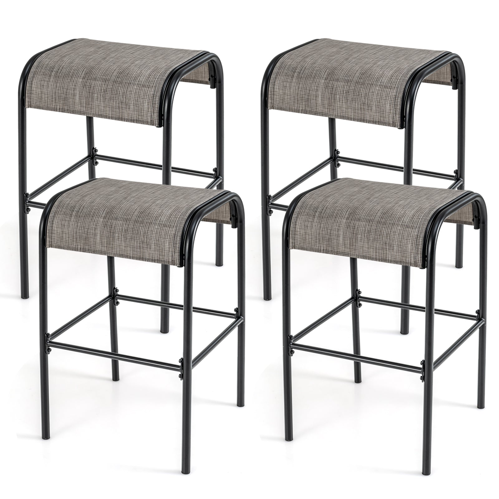 Set of 2/4 Patio Metal Bar Stools with Curved Fabric Seat