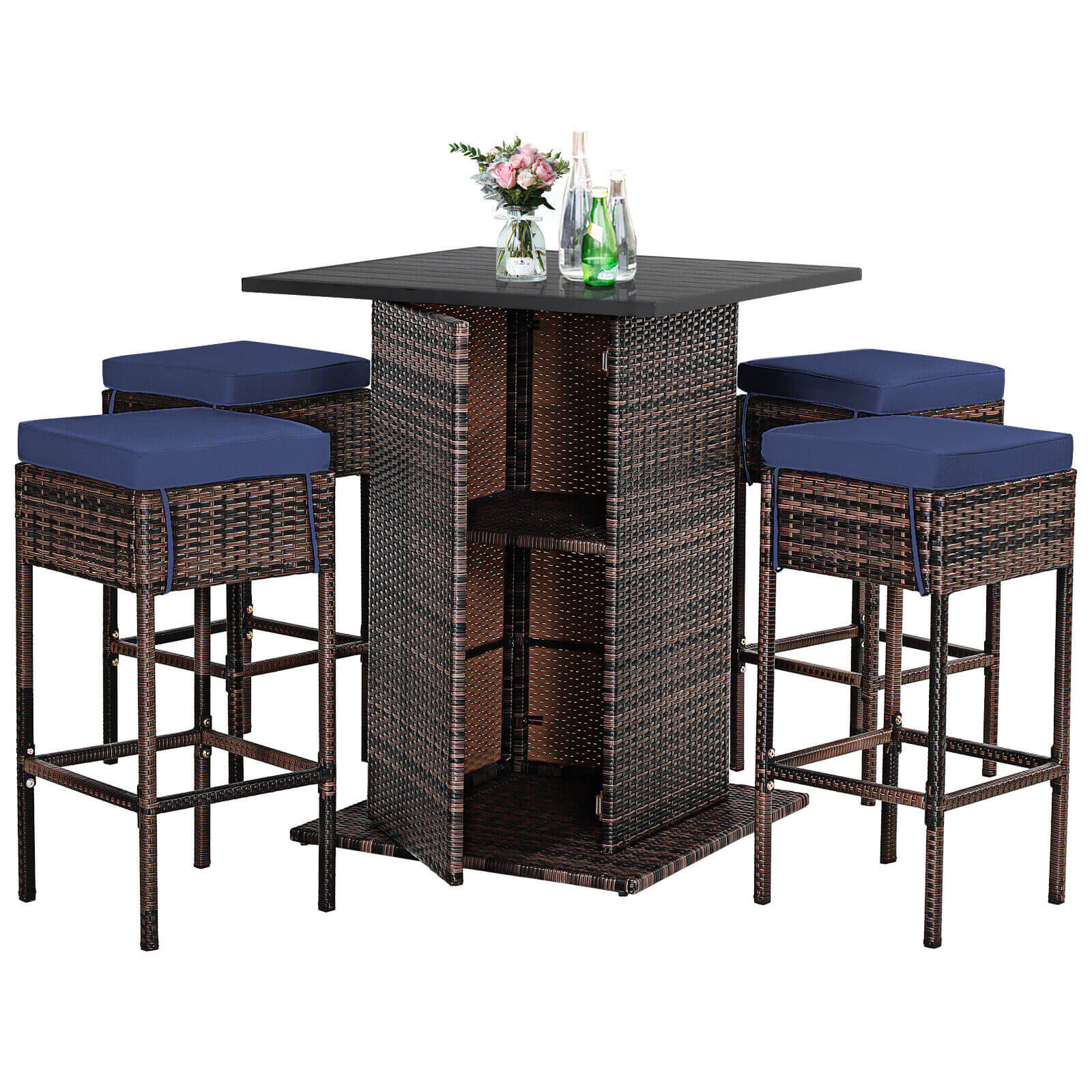 5 Pieces Patio Rattan Bar