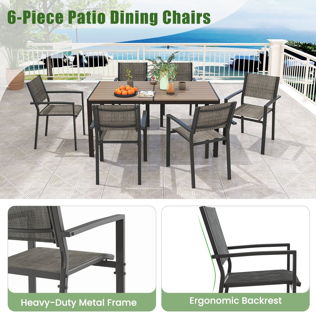 Set of 6 Stackable Patio Chair with Breathable Fabric Seat