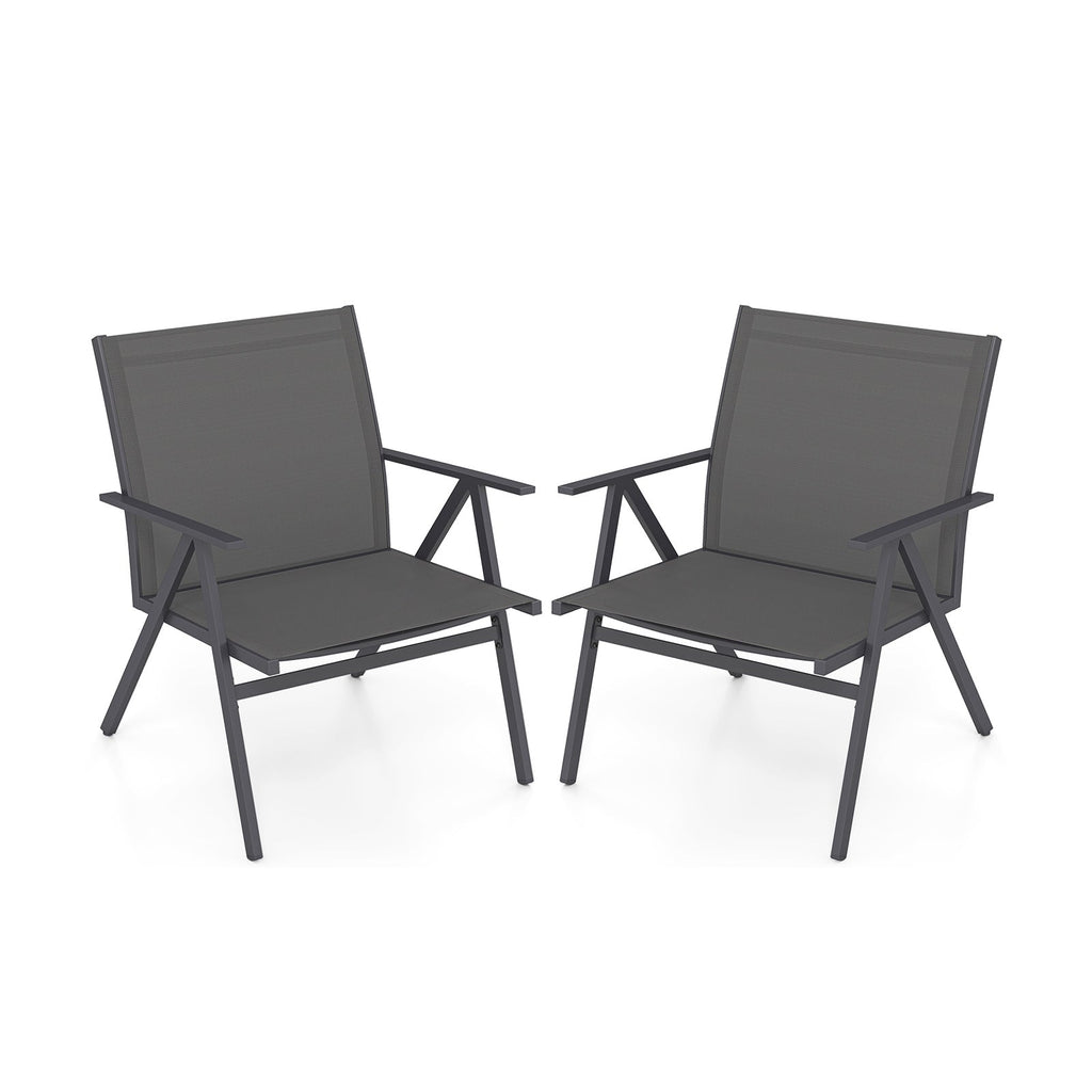 Patio Chairs Set of 2 with Breathable Mesh Fabric and Metal Frame-Gray
