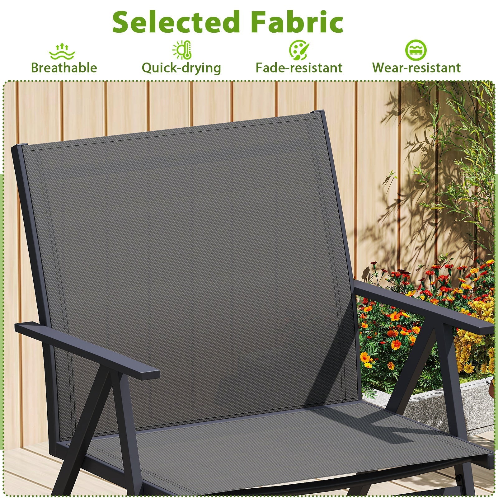 Patio Chairs Set of 2 with Breathable Mesh Fabric and Metal Frame-Gray