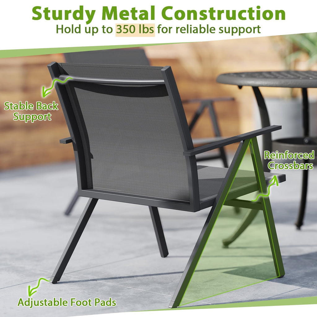 Patio Chairs Set of 2 with Breathable Mesh Fabric and Metal Frame-Gray