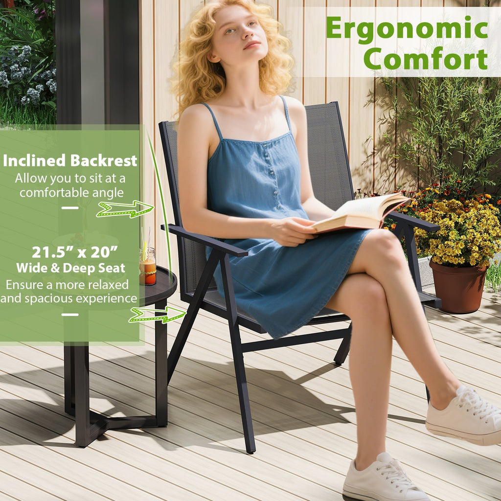 Patio Chairs Set of 2 with Breathable Mesh Fabric and Metal Frame-Gray