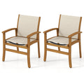 Patio Chairs Set of 2 Acacia Wood Armchairs with Breathable Fabric Back and Seat