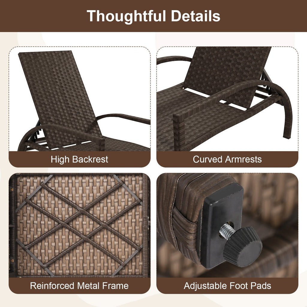 Patio Chaise Lounge Outdoor Rattan Lounge Chair with Retractable Ottoman
