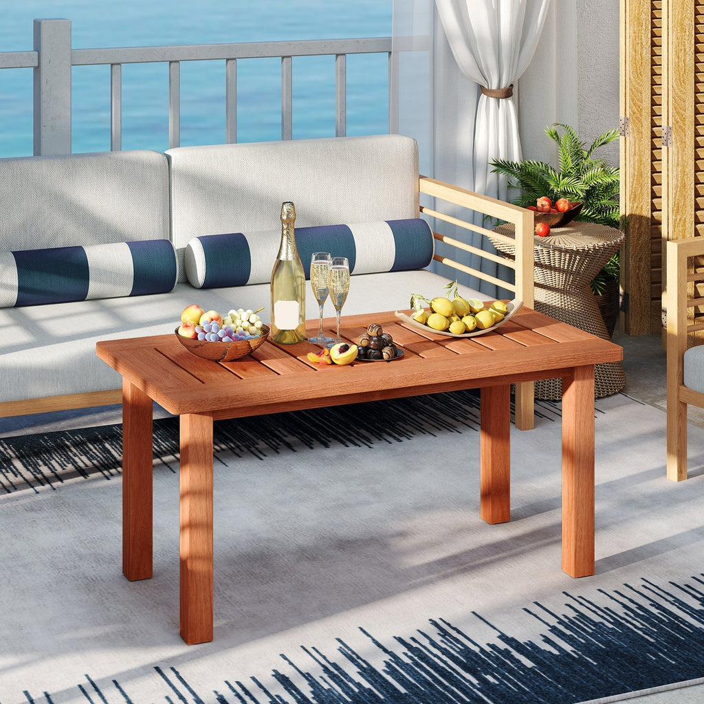 Patio Coffee Table with Slatted Tabletop for Deck Poolside