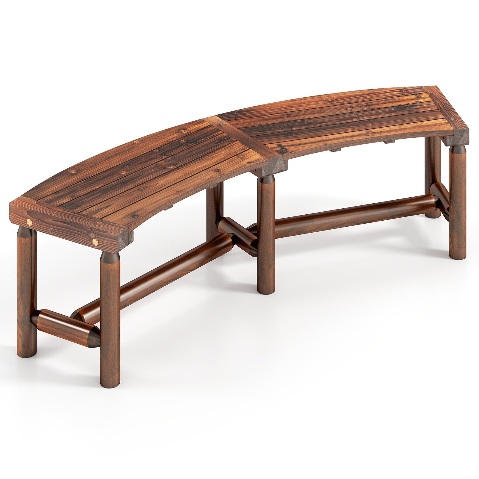 Patio Curved Bench Solid Wood Fire Pit Bench Outdoor Backless Loveseat