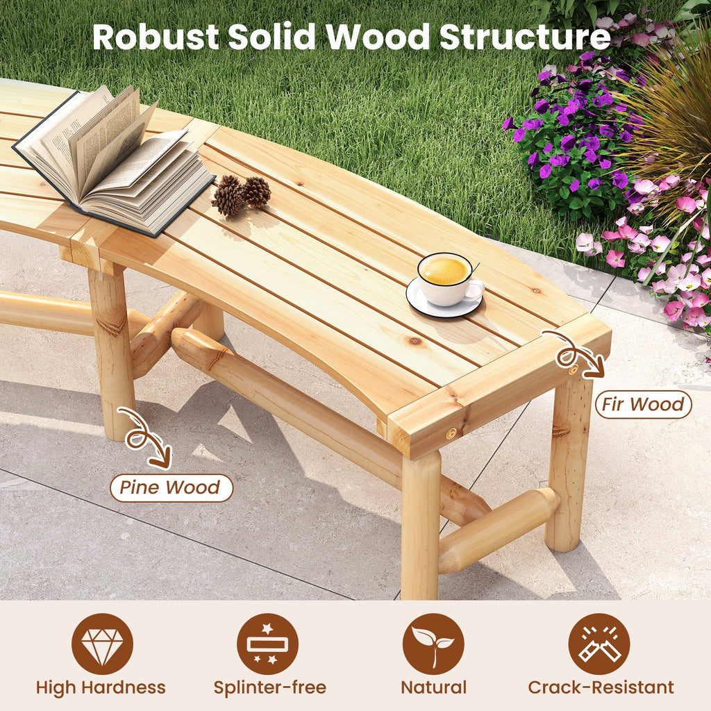 Patio Curved Bench Solid Wood Fire Pit Bench Outdoor Backless Loveseat