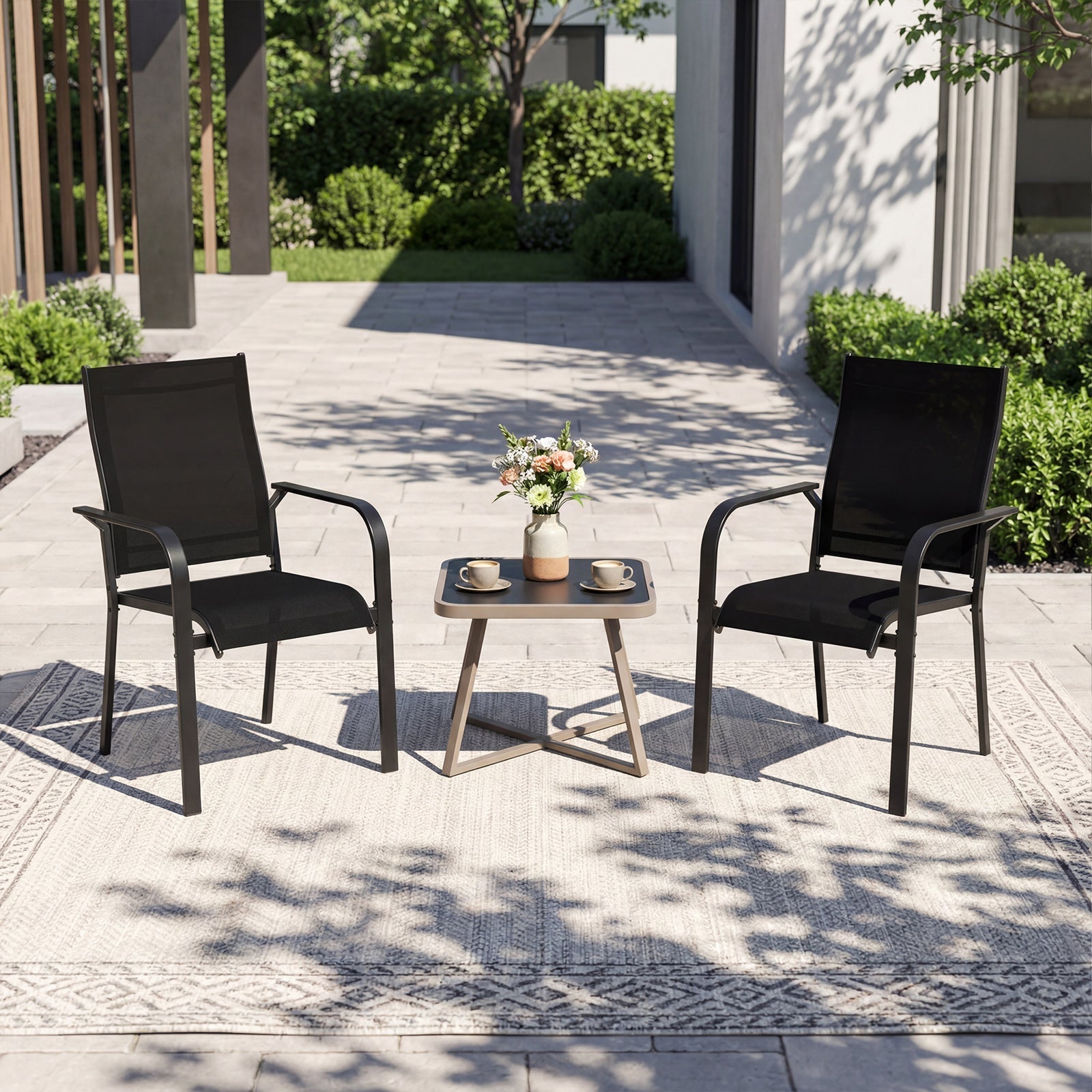 Patio Dining Chairs Set of 2/4/6 Stackable Outdoor Armchairs with Metal Frame