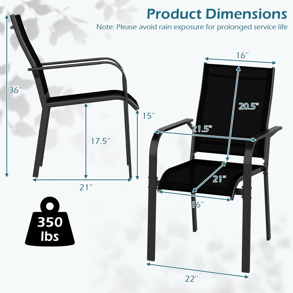 Patio Dining Chairs Set of 2/4/6 Stackable Outdoor Armchairs with Metal Frame
