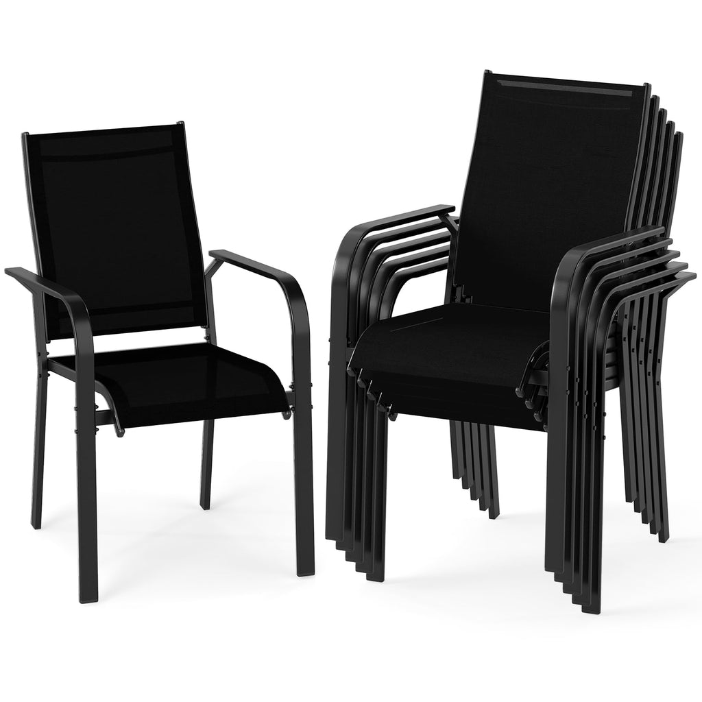 Patio Dining Chairs Set of 2/4/6 Stackable Outdoor Armchairs with Metal Frame