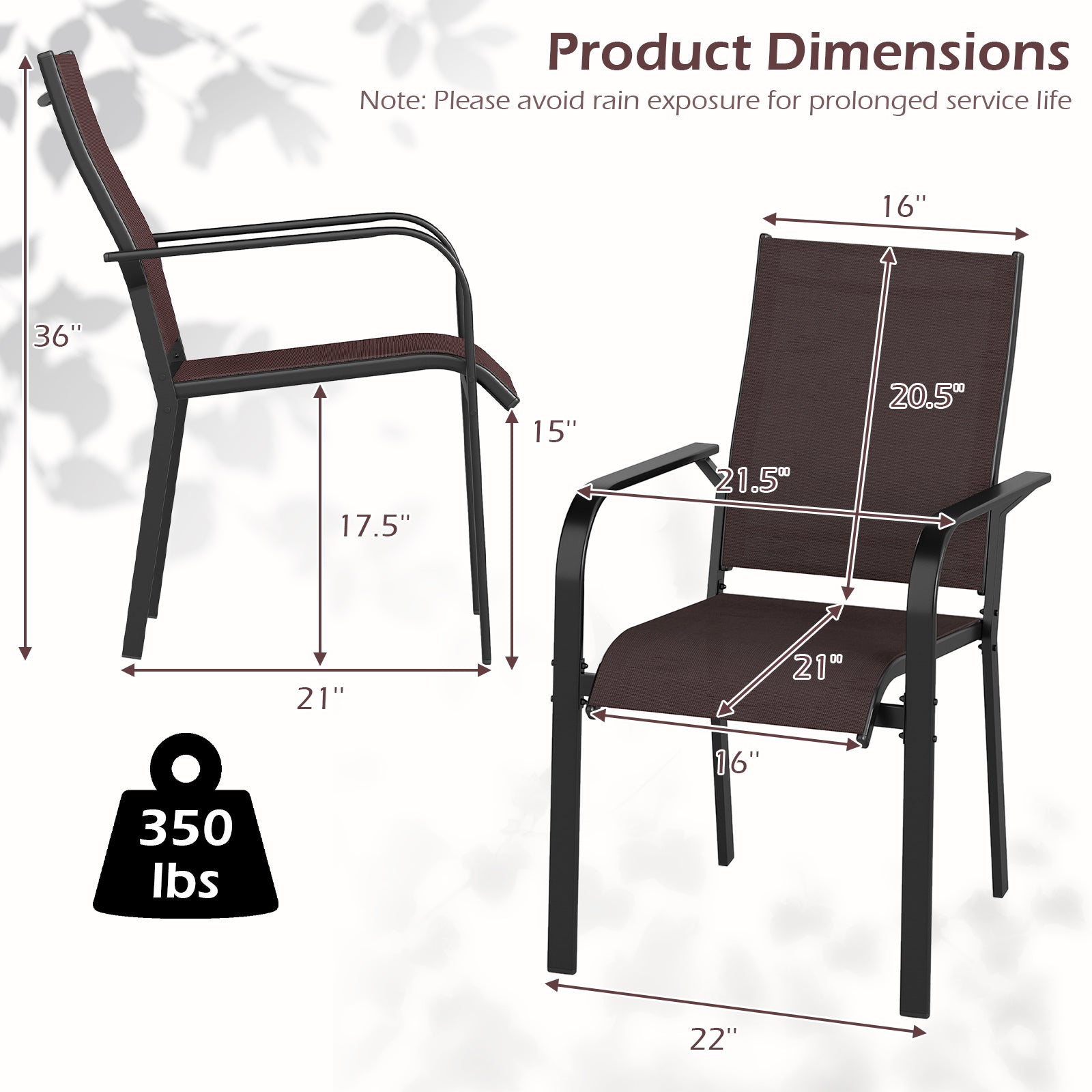 Patio Dining Chairs Set of 2/4/6 Stackable Outdoor Armchairs