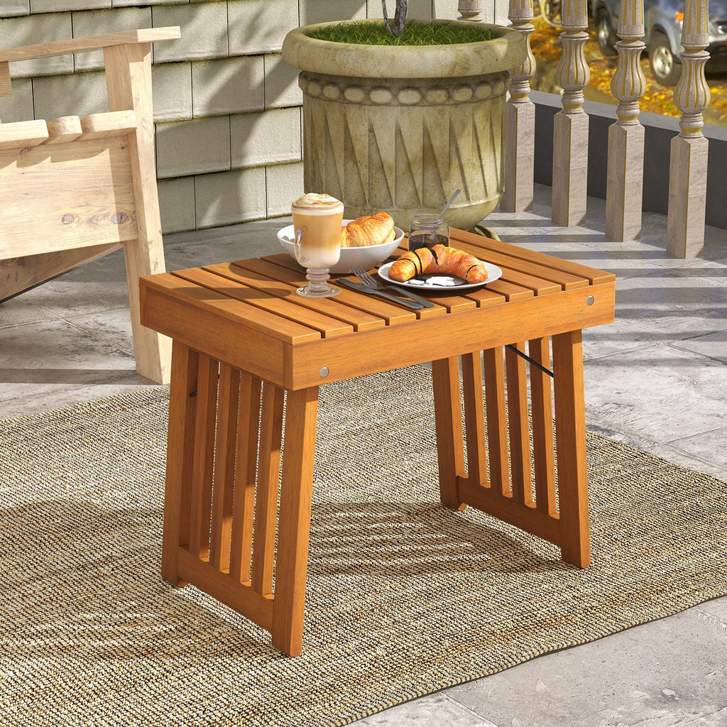 Patio Foldable Side Table with Slatted Tabletop for Backyard