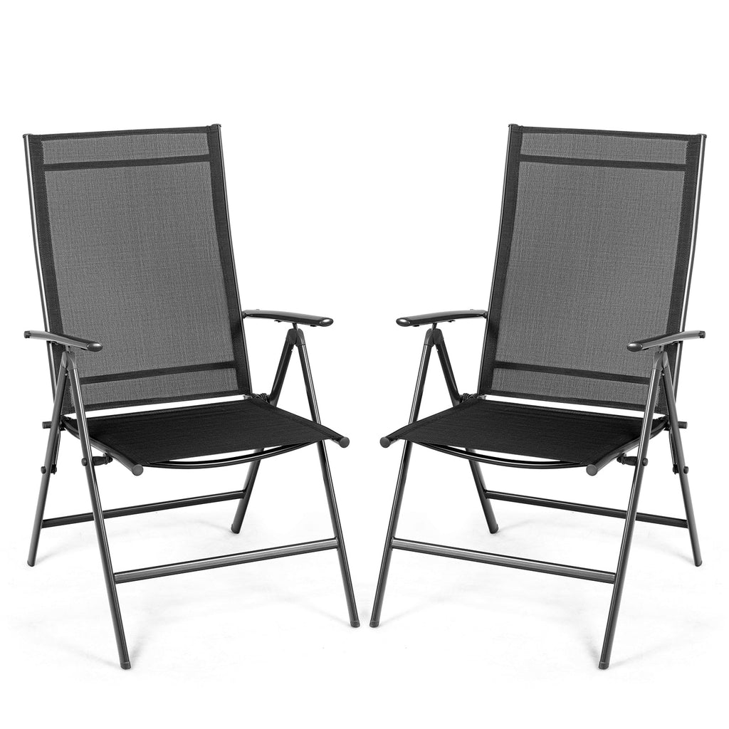 Set of 2 Adjustable Portable Patio Folding Dining Chair Recliners-Black