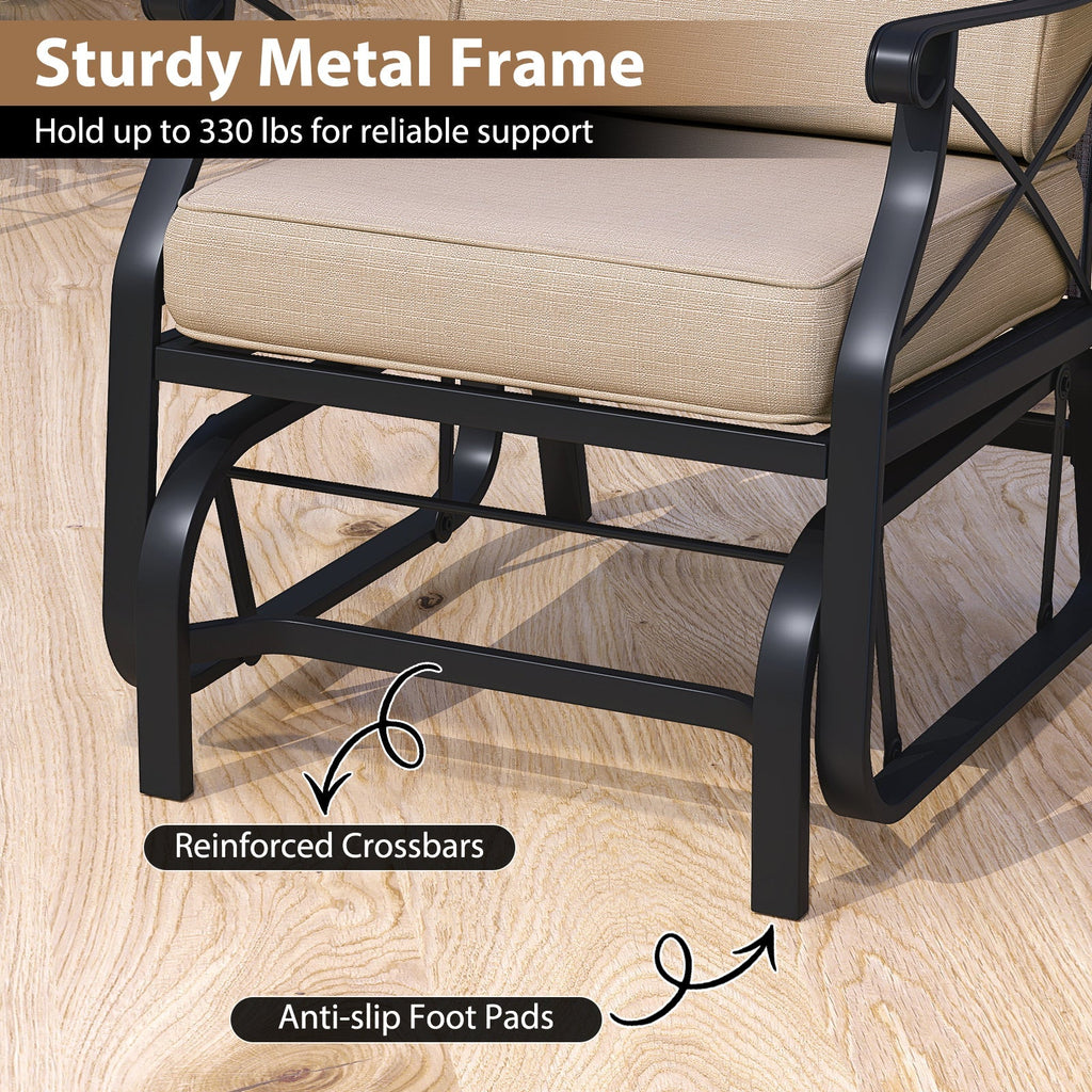 Patio Glider Rocking Chair with Metal Frame and Thick Cushions-Brown