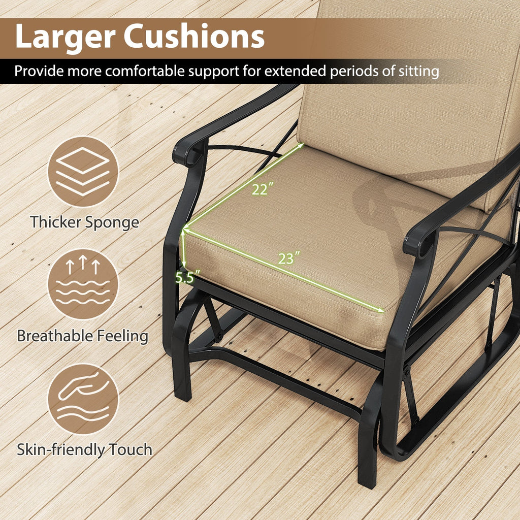 Patio Glider Rocking Chair with Metal Frame and Thick Cushions-Brown