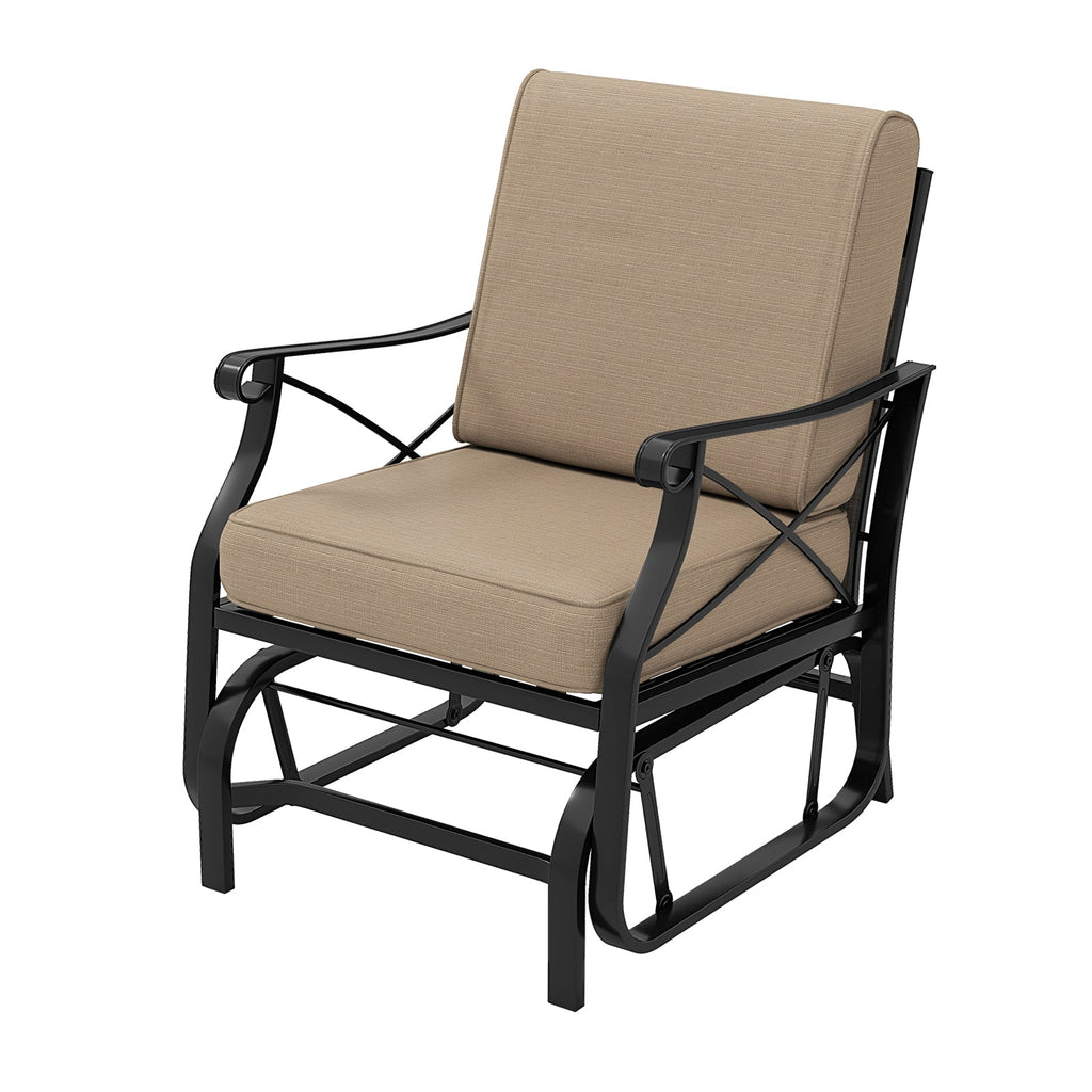 Patio Glider Rocking Chair with Metal Frame and Thick Cushions-Brown