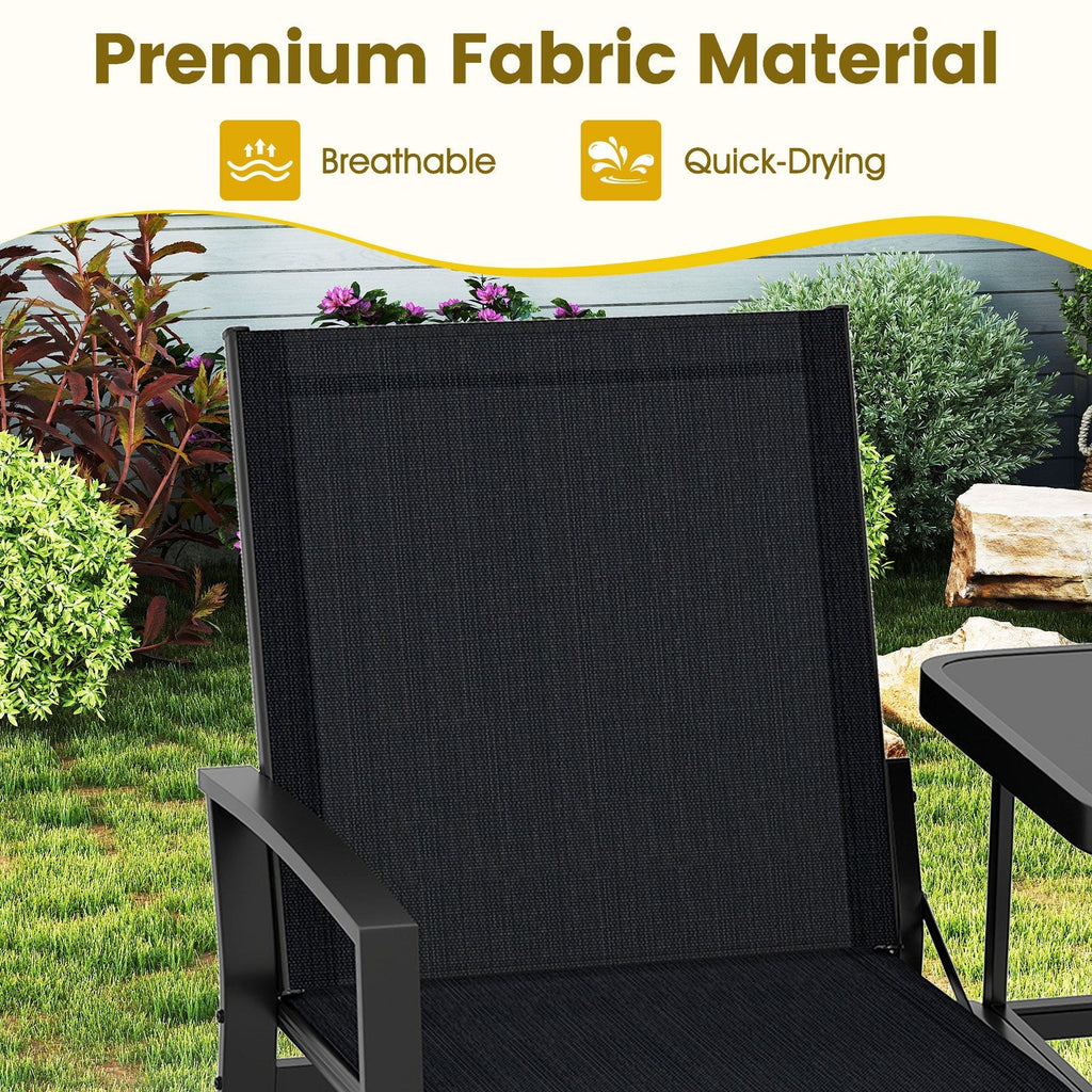 Patio Loveseat with Built-in Table with Breathable Fabric Back-Black