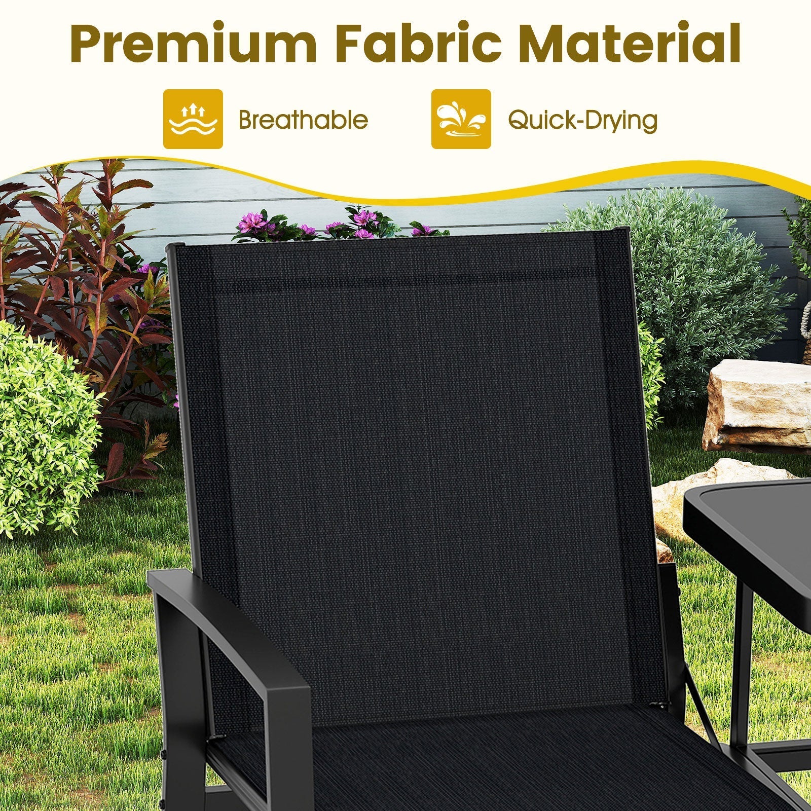 Patio Loveseat with Built-in Table with Breathable Fabric Back-Black