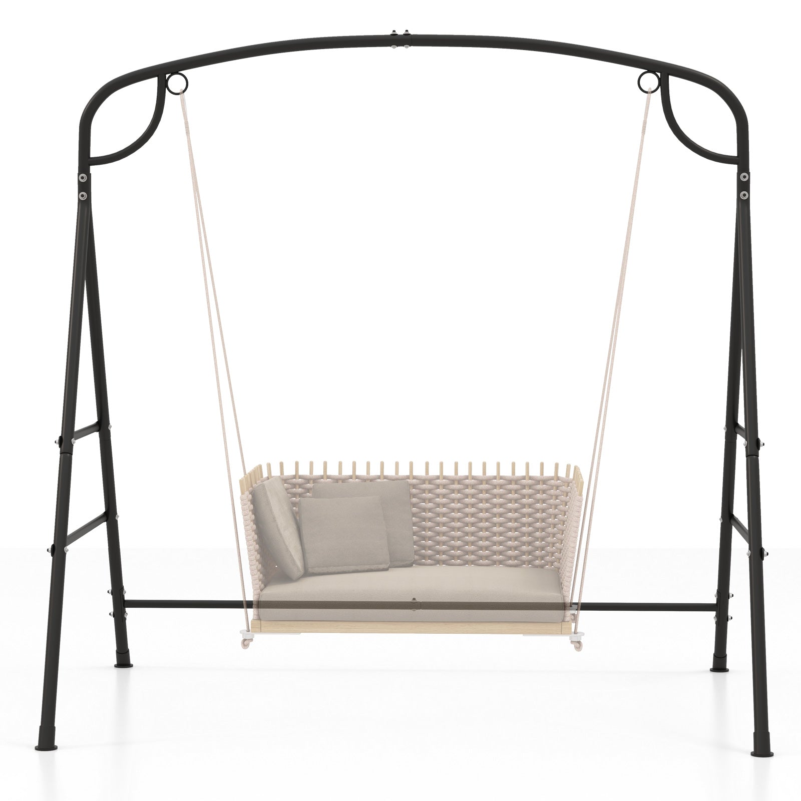 Patio Metal Swing Stand with Double Side Bars and 2-Ring Design-Black