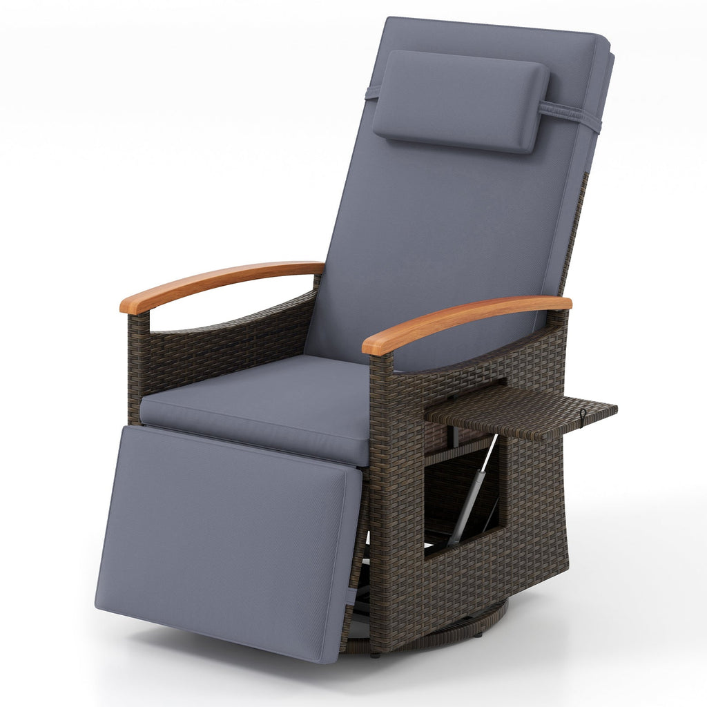 Patio Rattan 360° Swivel Recliner Chair with Adjustable Backrest and Footrest