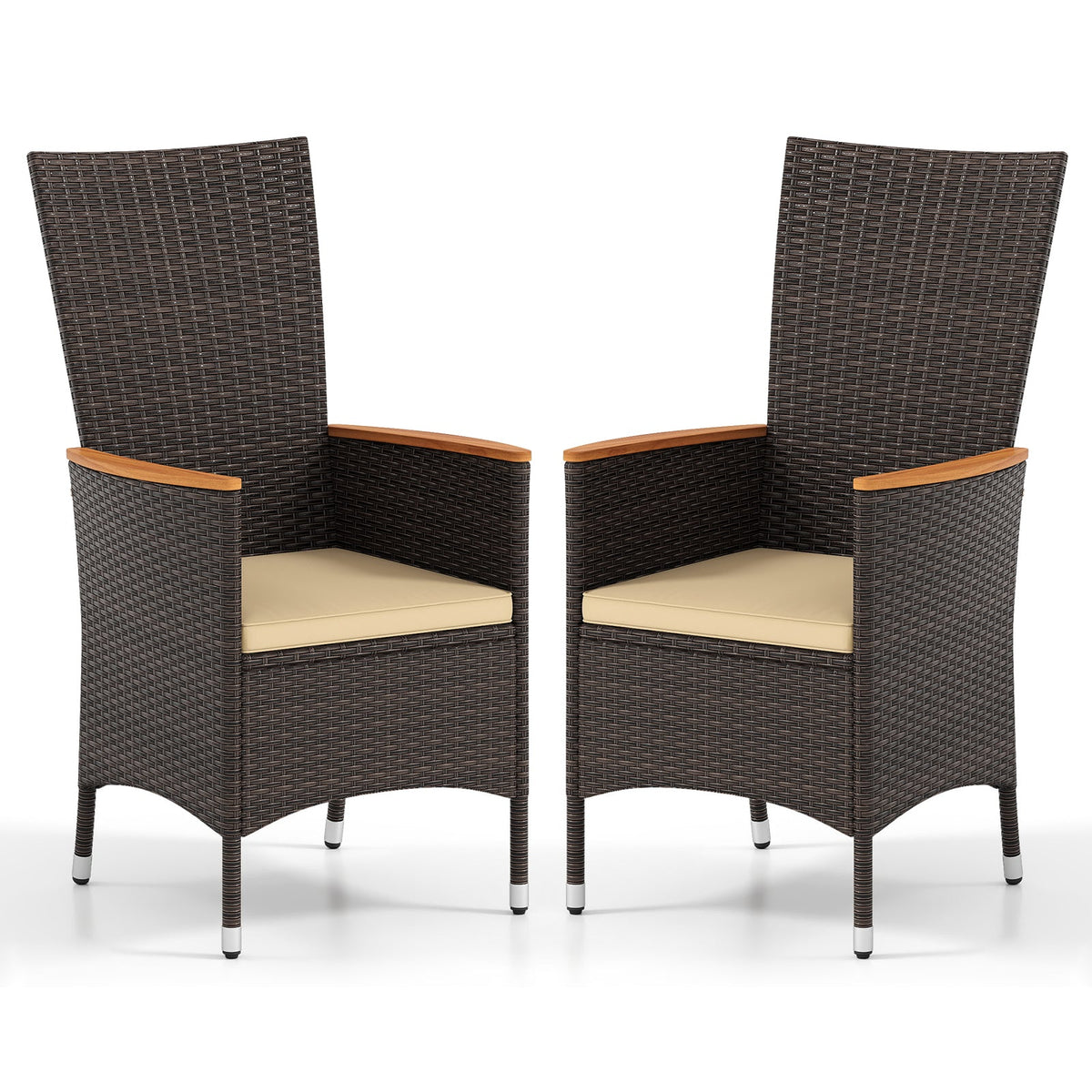 Patio Rattan Chairs Set of 2 Outdoor Wicker Dining Chairs with High Backrest-Beige