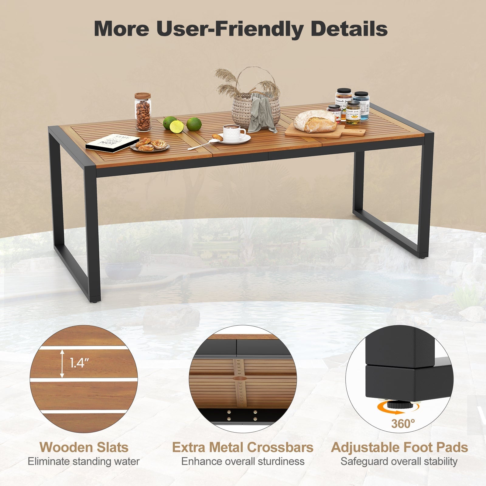 9 Pieces Patio Rattan Dining Set with Acacia Wood Table for Backyard Garden
