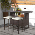 Patio Wicker Bar Stools Set of 2 with Seat Cushions and Footrest