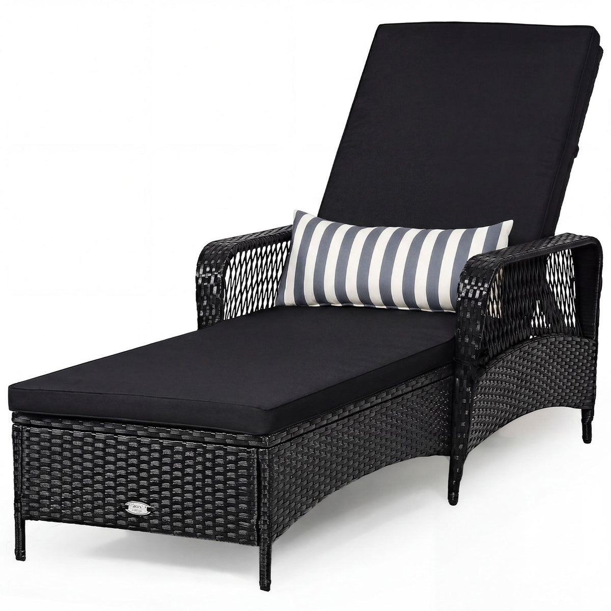 Patio Wicker Chaise Lounge Chair with Pillow and Adjustable Backrest with Cushion-Black