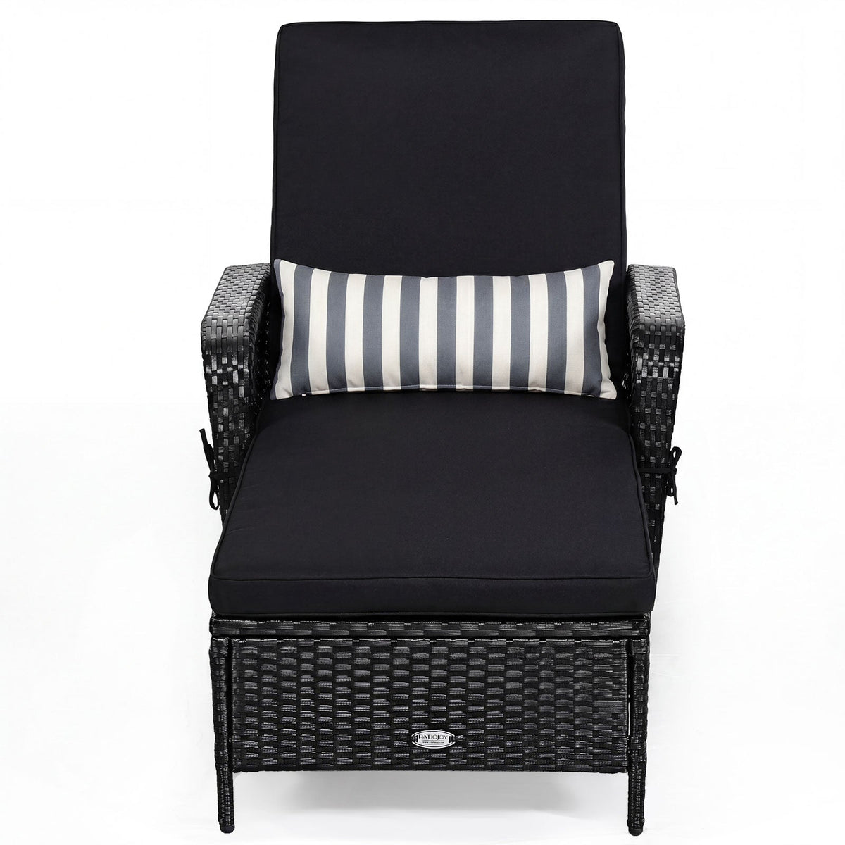 Patio Wicker Chaise Lounge Chair with Pillow and Adjustable Backrest with Cushion-Black
