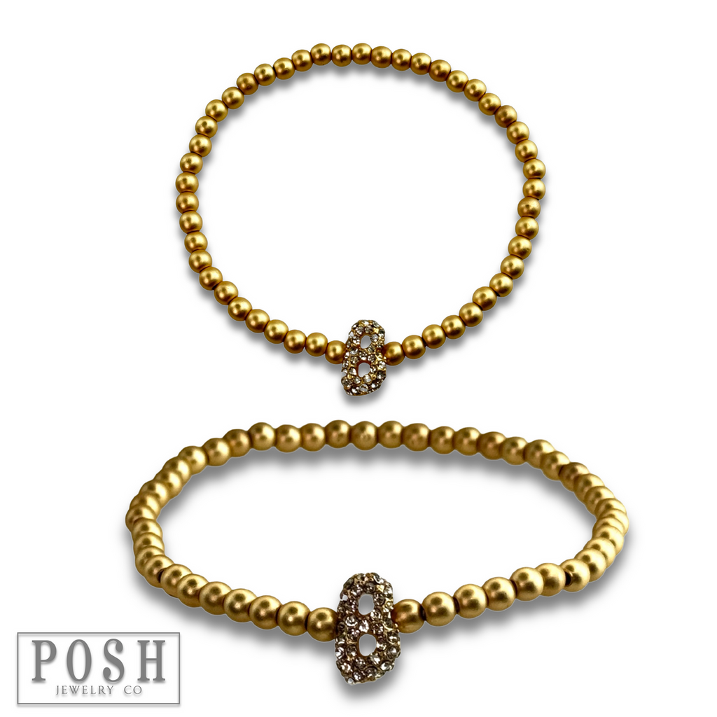 Bead bracelet with rhinestone inital